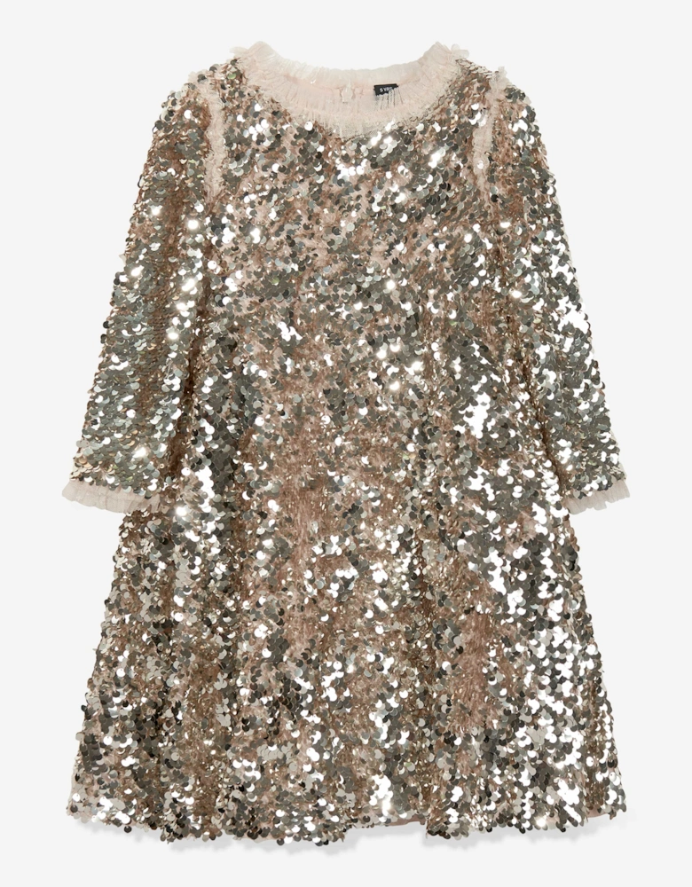 Girls Hallie Sequin Dress in Gold