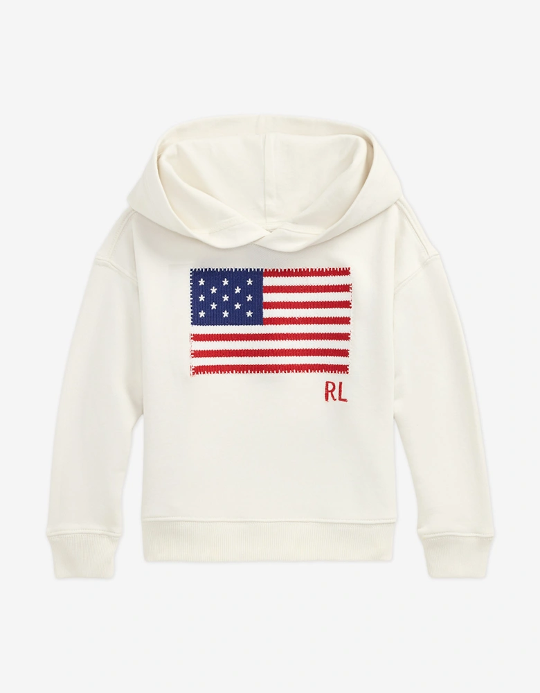 Girls Loopback Terry Flag Hoodie in Ivory