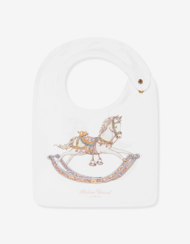 Baby Rocking Horse Swaddle And Satin Bib Gift Set in White