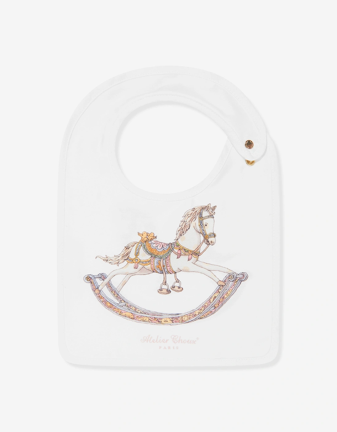 Baby Rocking Horse Swaddle And Satin Bib Gift Set in White