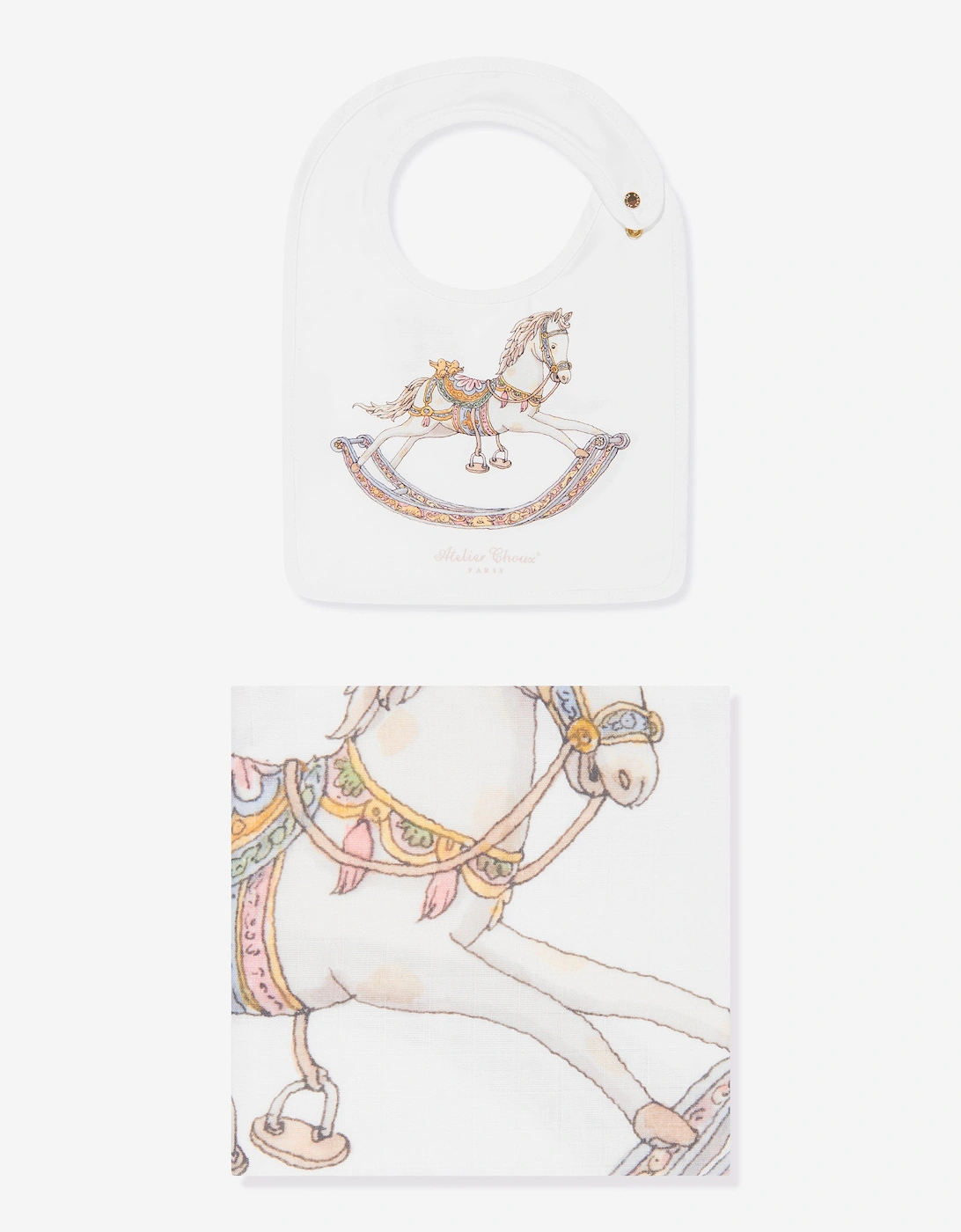 Atelier Choux Girl's Atelier Choux Baby Rocking Horse Swaddle And Satin Bib Gift Set in White