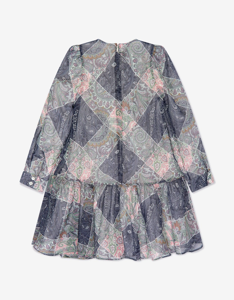 Girls Paisley Woven Dress in Blue