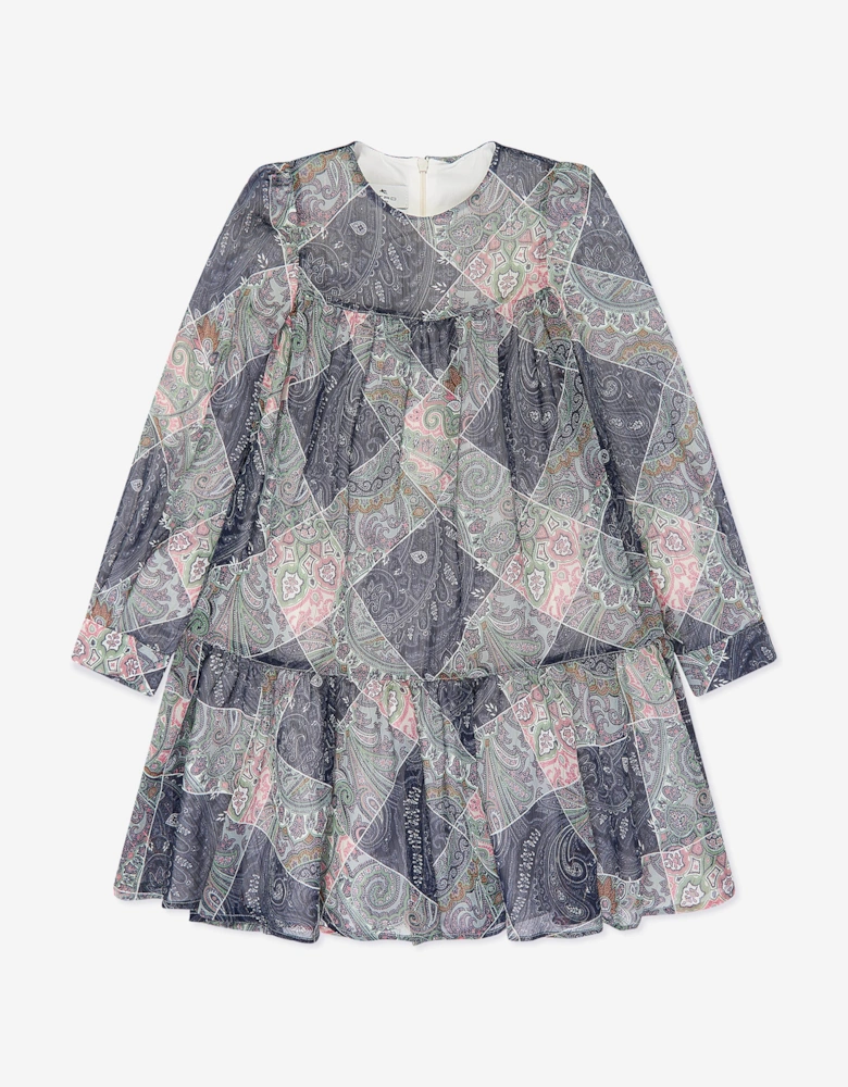 Girls Paisley Woven Dress in Blue