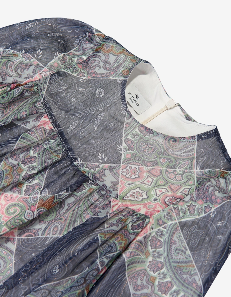 Girls Paisley Woven Dress in Blue