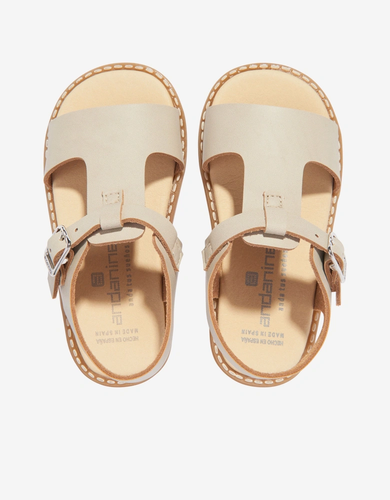 Kids Leather Sandals in Beige