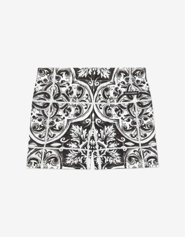 Baby Boys Majolica Print Swim Shorts in Black
