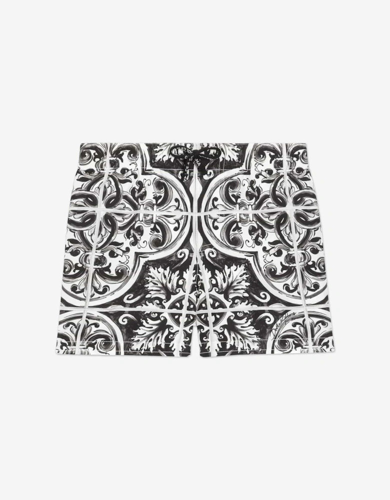 Baby Boys Majolica Print Swim Shorts in Black