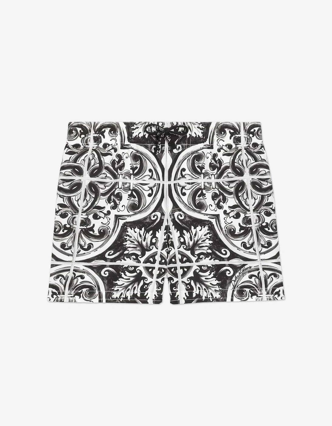 Baby Boys Majolica Print Swim Shorts in Black, 5 of 4