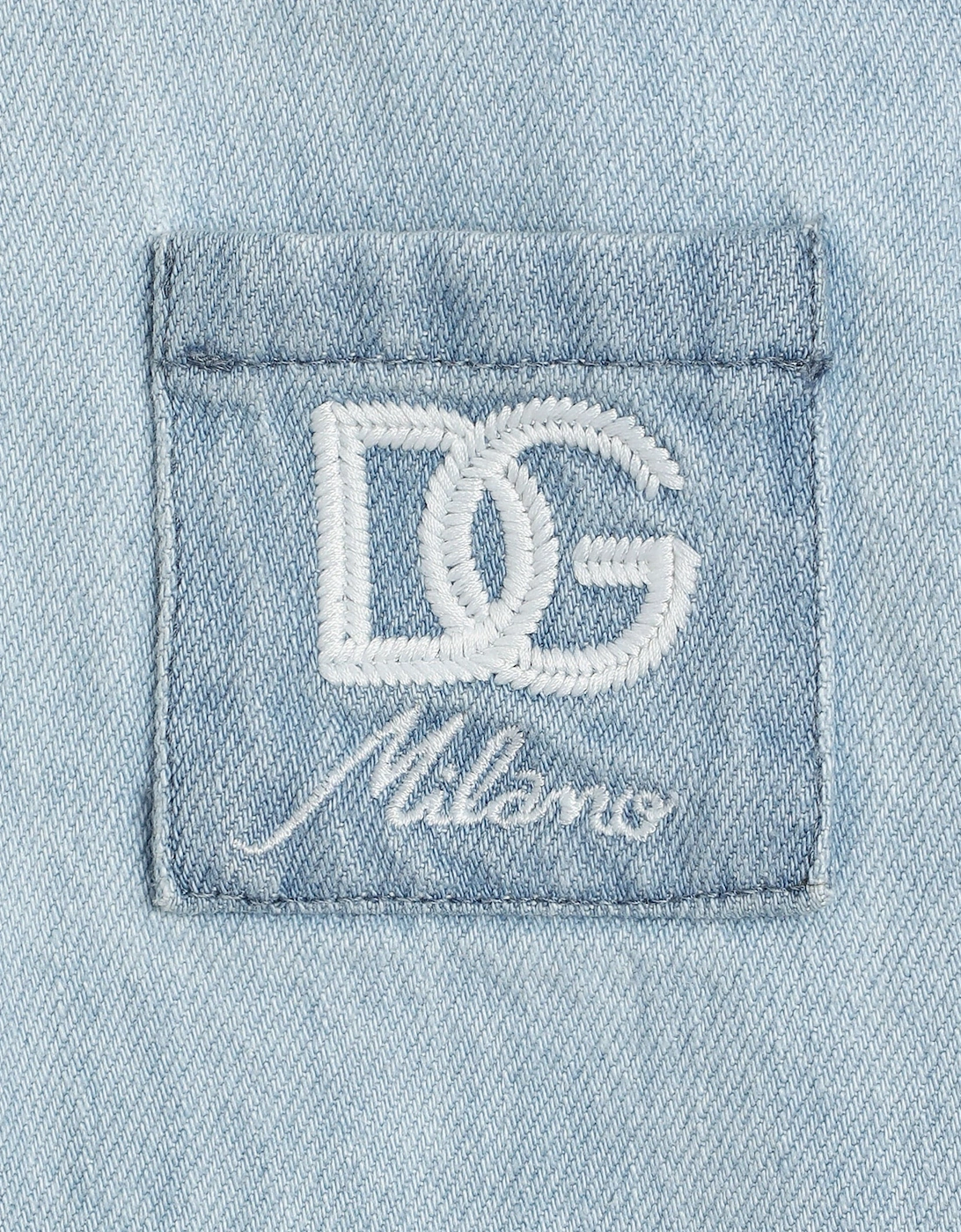 Baby Boys Logo Pocket Denim Shirt in Blue
