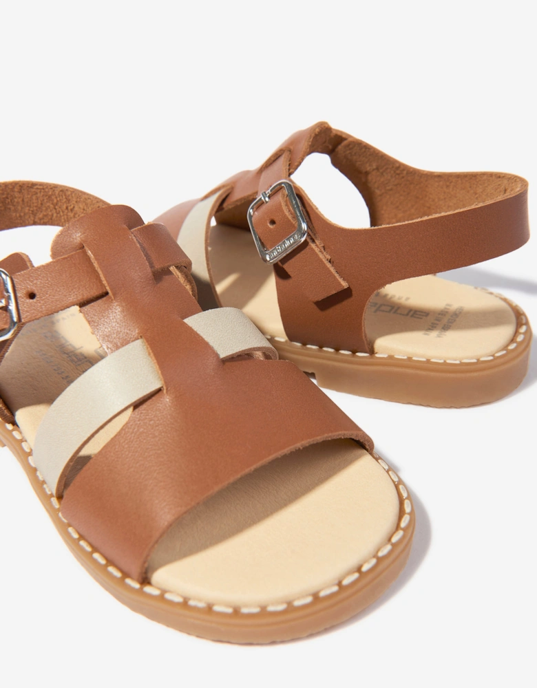Kids Leather Sandals in Brown