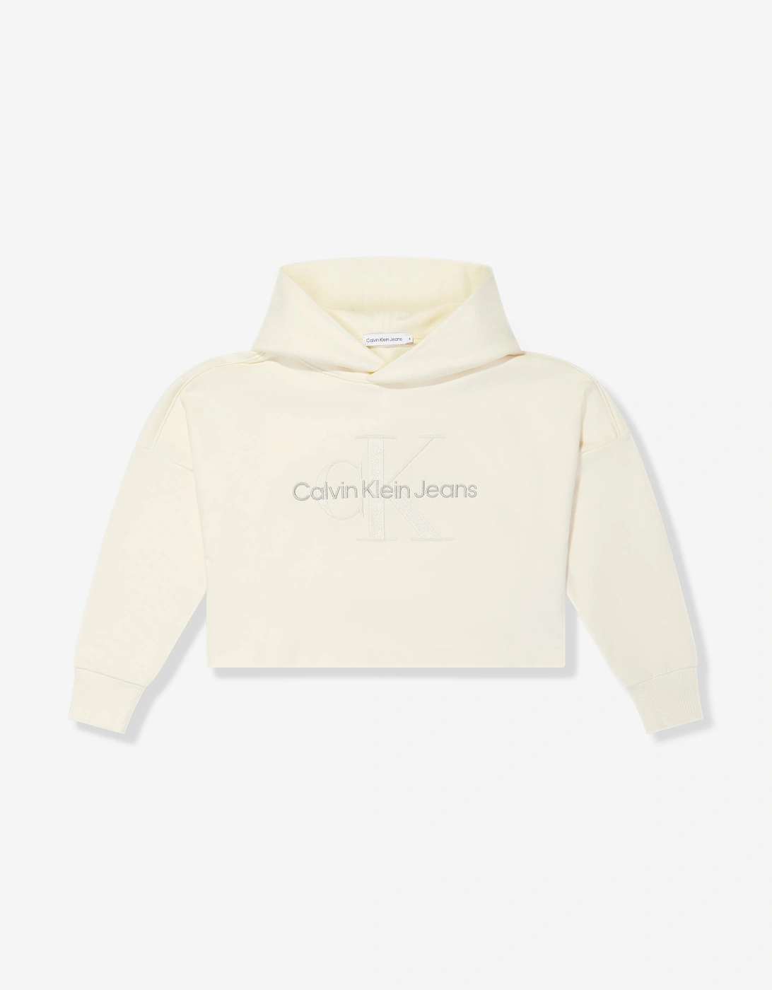 Girls Monogram Embroidered Hoodie in Beige, 5 of 4