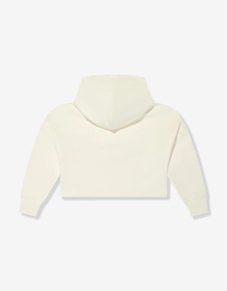 Girls Monogram Embroidered Hoodie in Beige