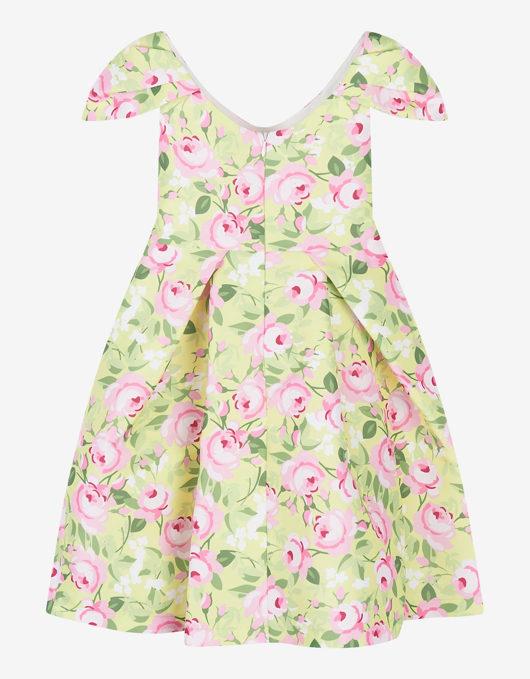 Girls Flower Print Dress With Belt in Yellow