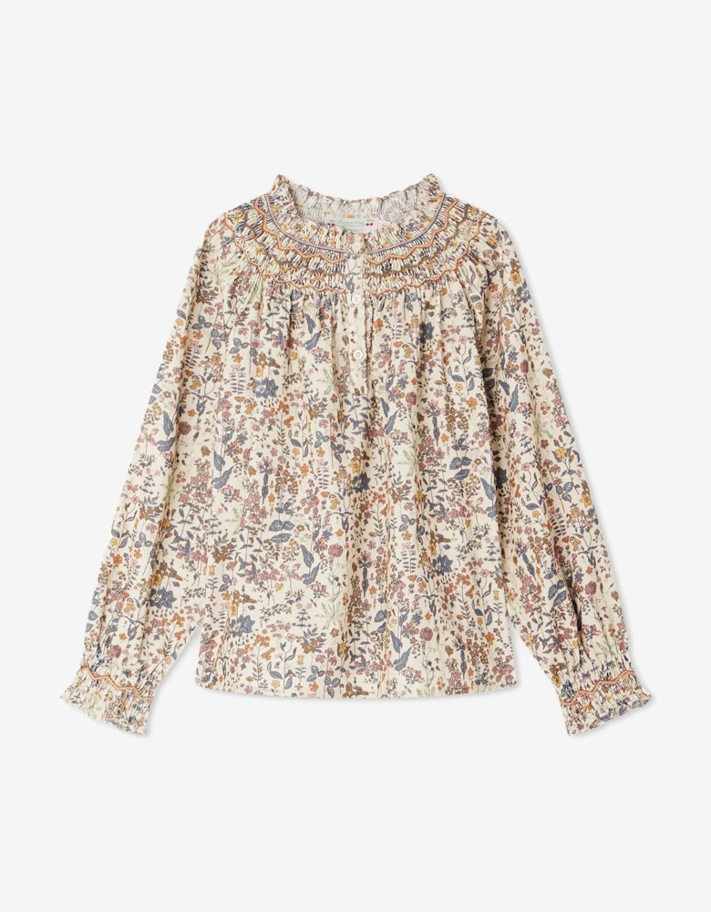 Girls Petal Smocked Blouse in Multicolour