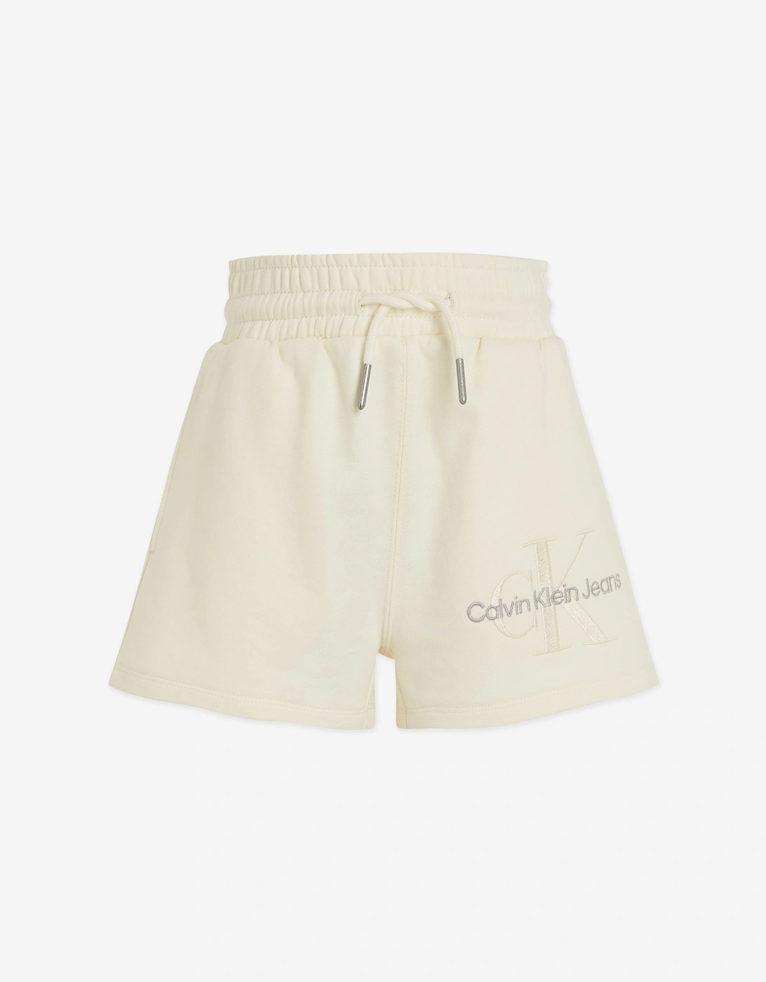 Girls Monogram Embroidered Shorts in Beige, 5 of 4