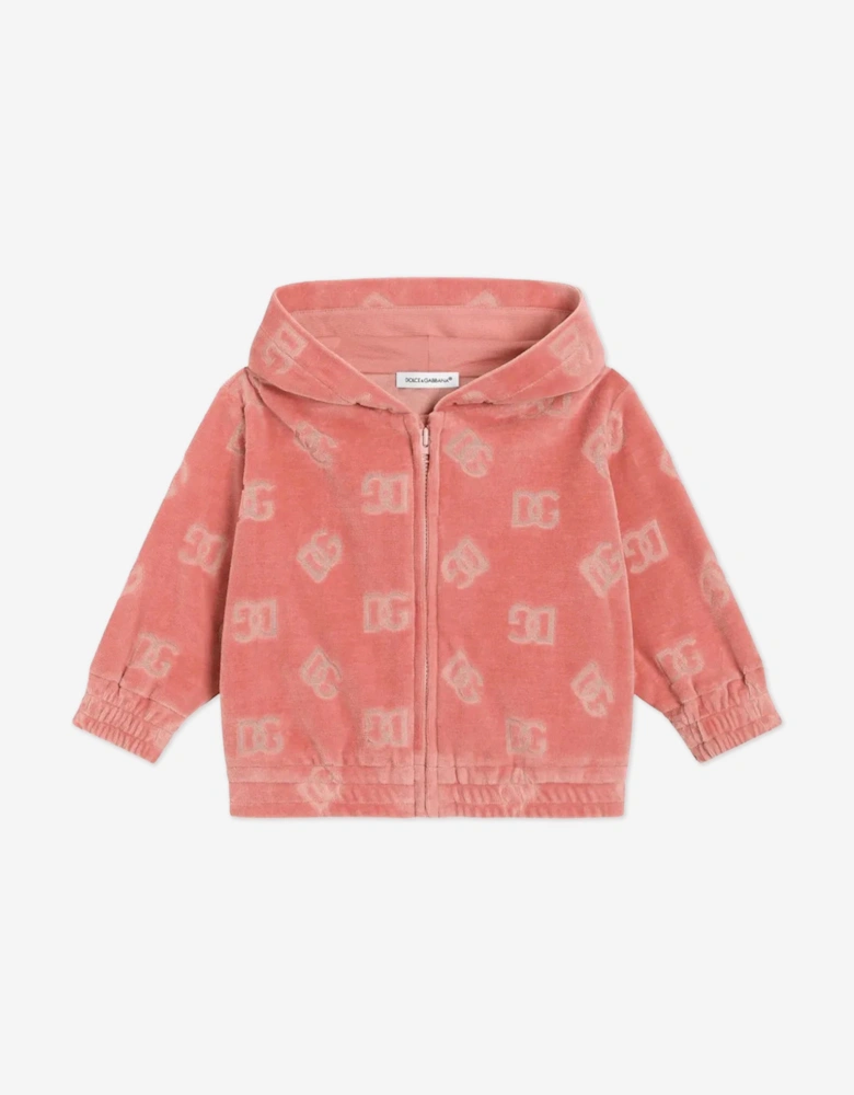 Baby Girls Jacquard Logo Zip Up Top in Pink