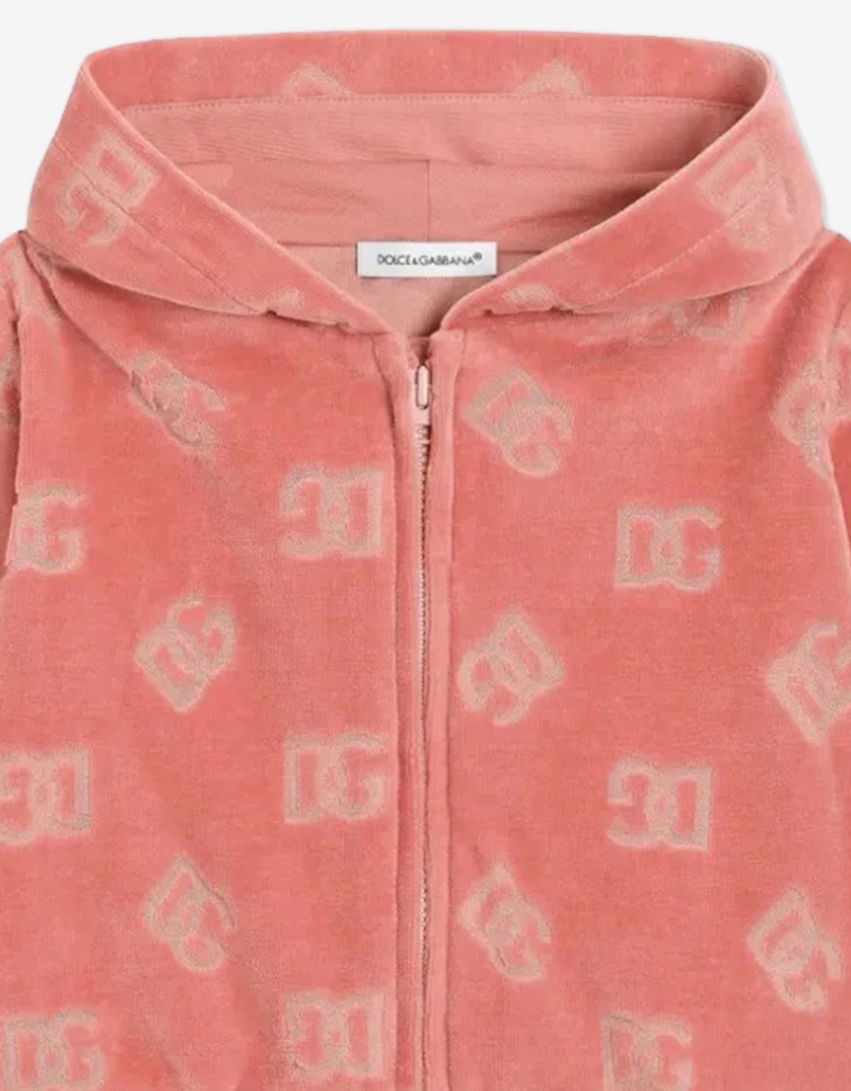 Baby Girls Jacquard Logo Zip Up Top in Pink