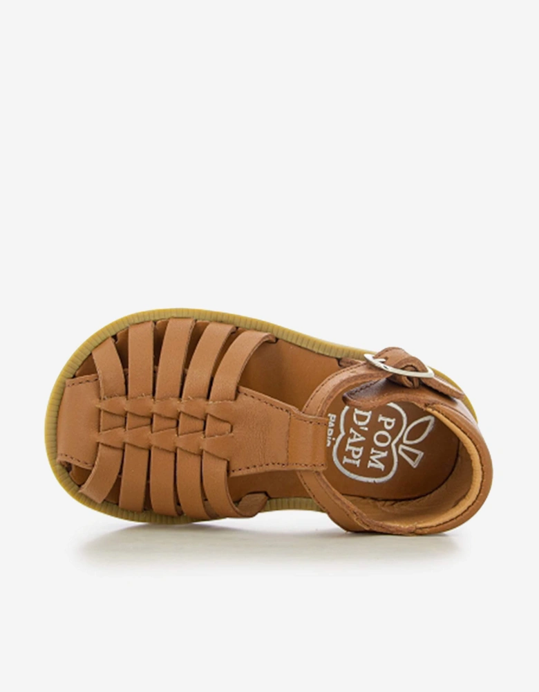 Pom D'Api Girls Leather Poppy Pitti Sandals in Brown