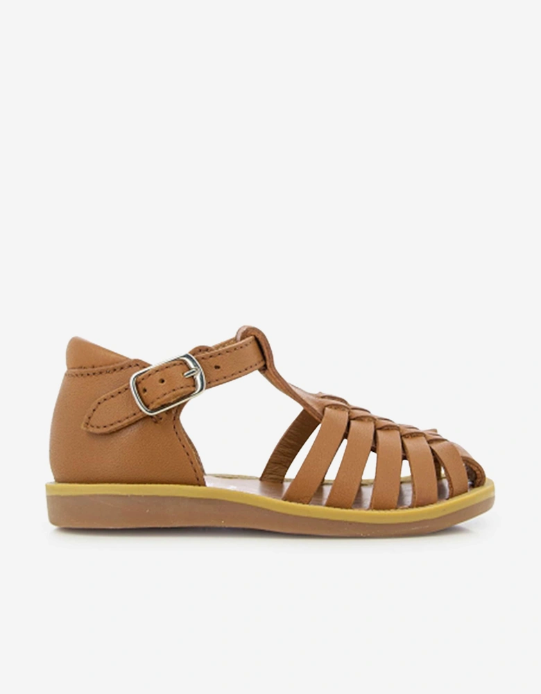 Pom D'Api Girls Leather Poppy Pitti Sandals in Brown