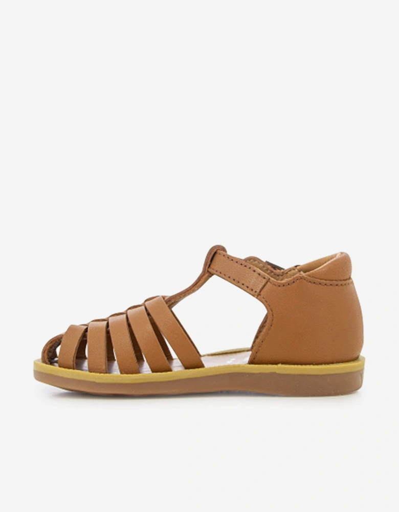 Pom D'Api Girls Leather Poppy Pitti Sandals in Brown