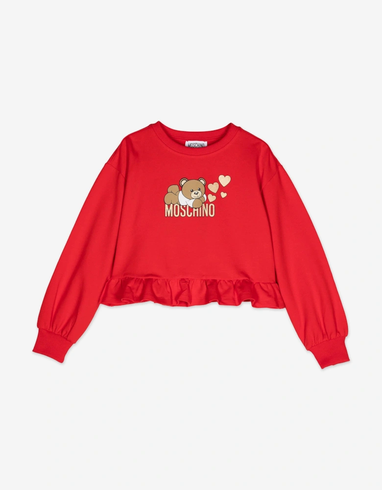 Girls Teddy Bear Logo Sweatshirt in Red