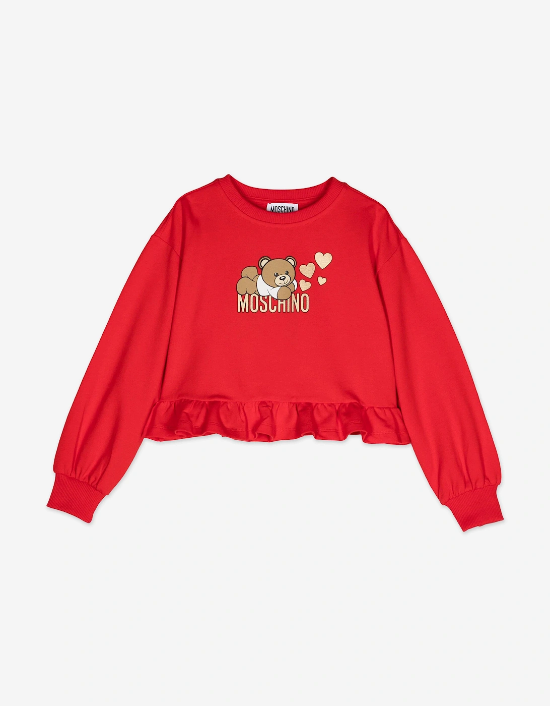 Girls Teddy Bear Logo Sweatshirt in Red, 5 of 4