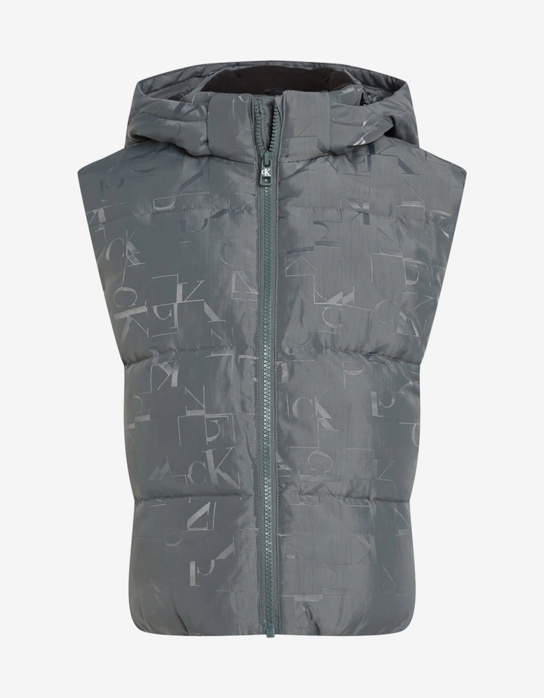 Boys City Grid Jacquard Gilet in Grey