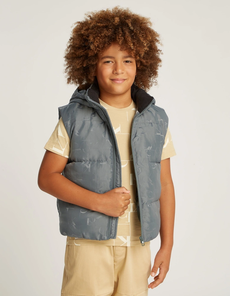 Boys City Grid Jacquard Gilet in Grey