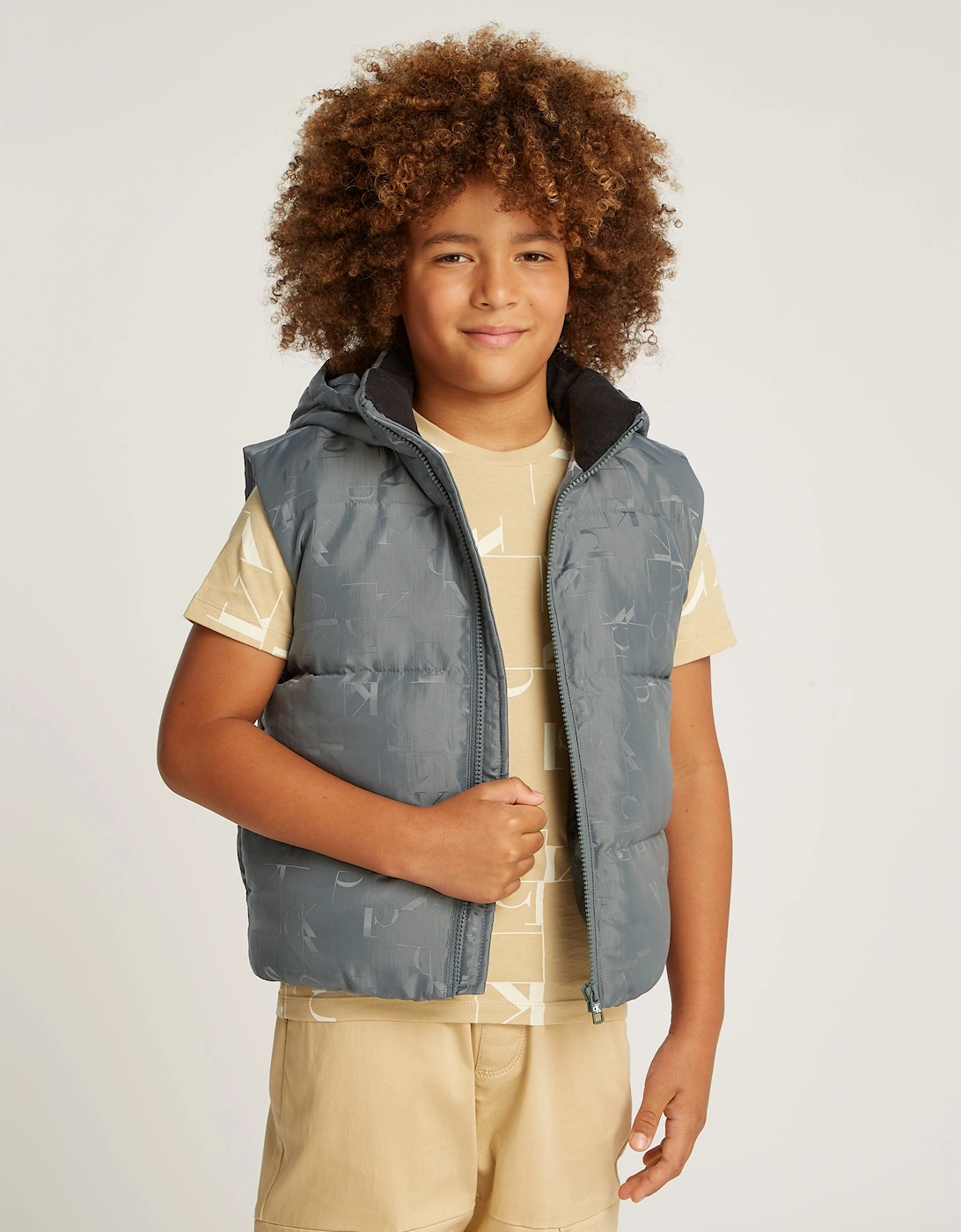 Boys City Grid Jacquard Gilet in Grey