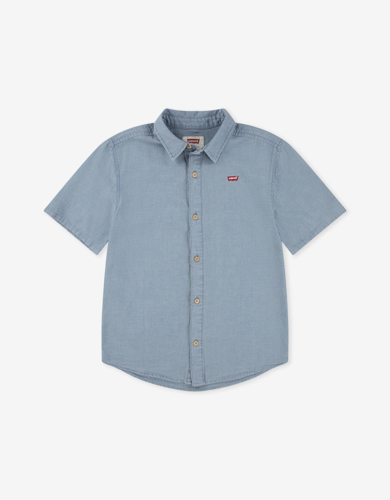 Boys Short Sleeve Woven Shirt in Blue