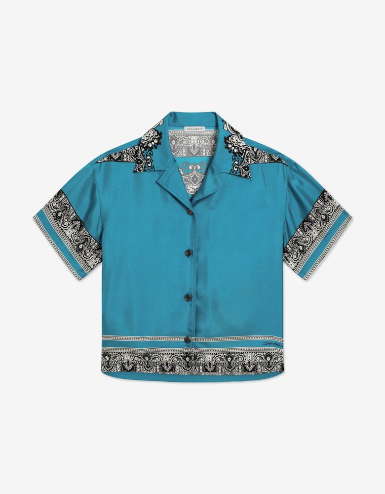 Boys Silk Bandana Print Shirt in Blue