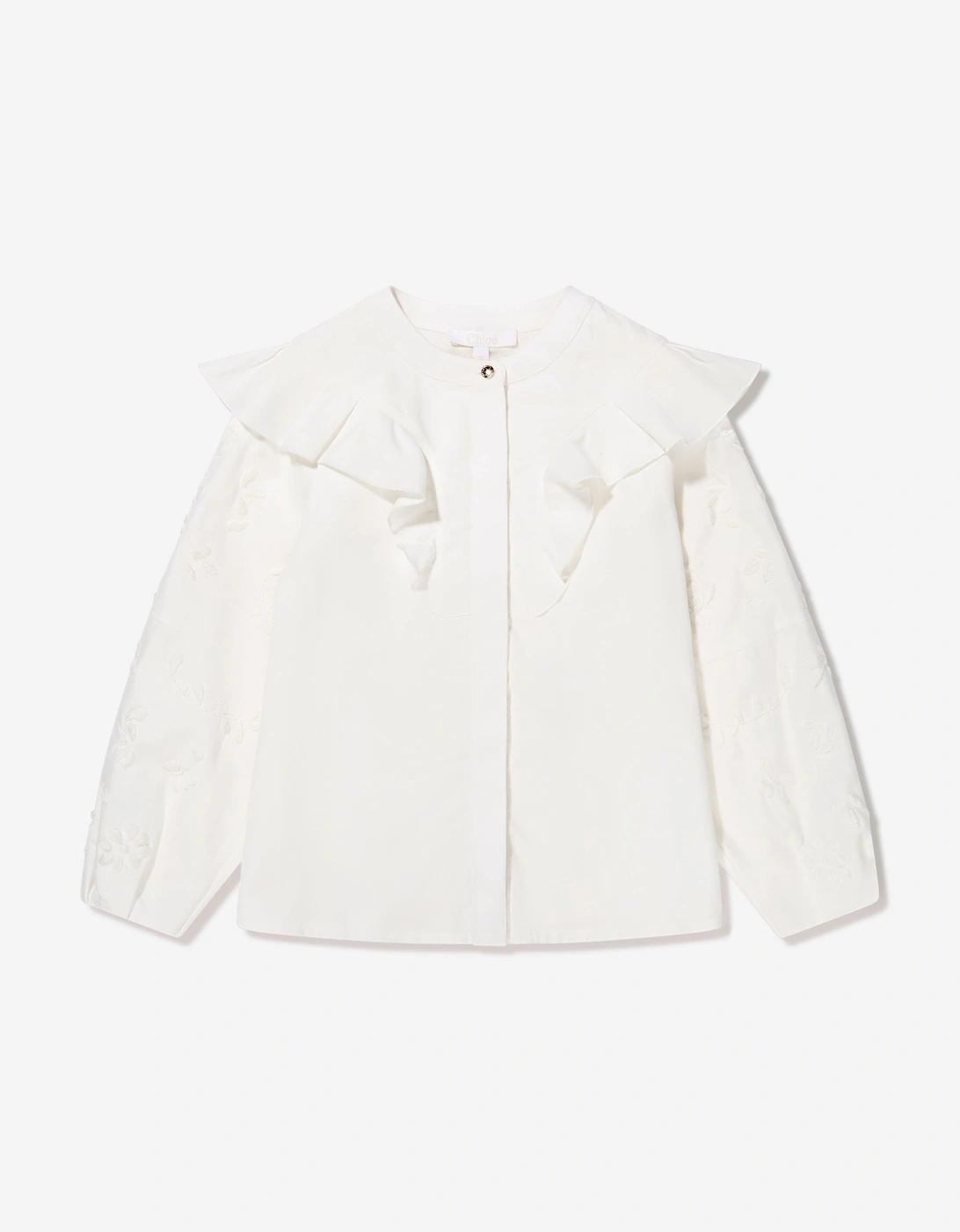 Girls Embroidered Ruffle Blouse in Ivory, 6 of 5