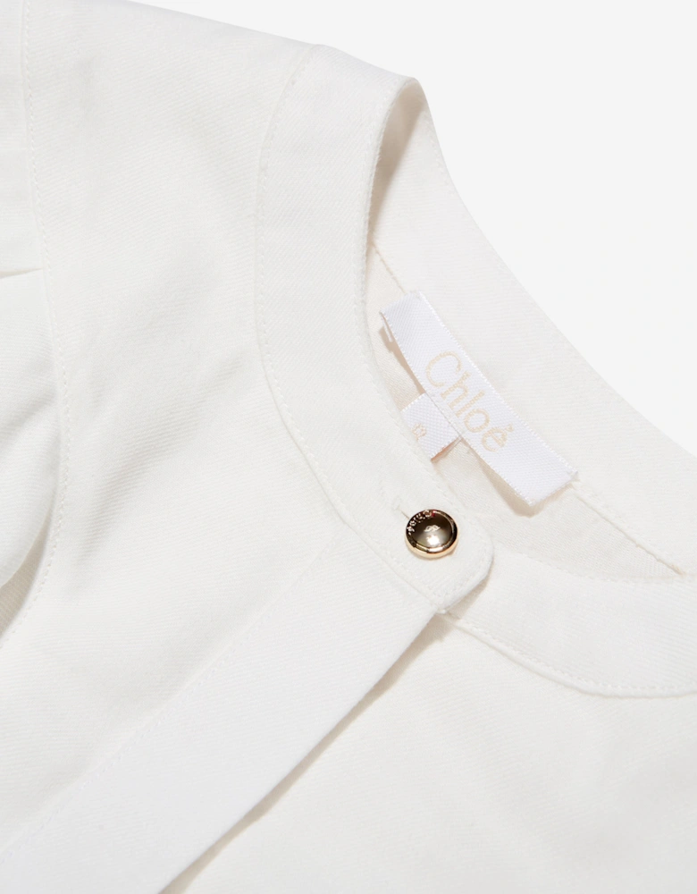 Girls Embroidered Ruffle Blouse in Ivory