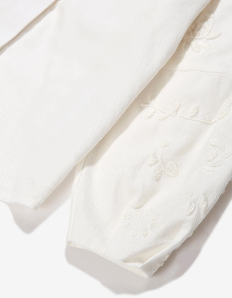 Girls Embroidered Ruffle Blouse in Ivory