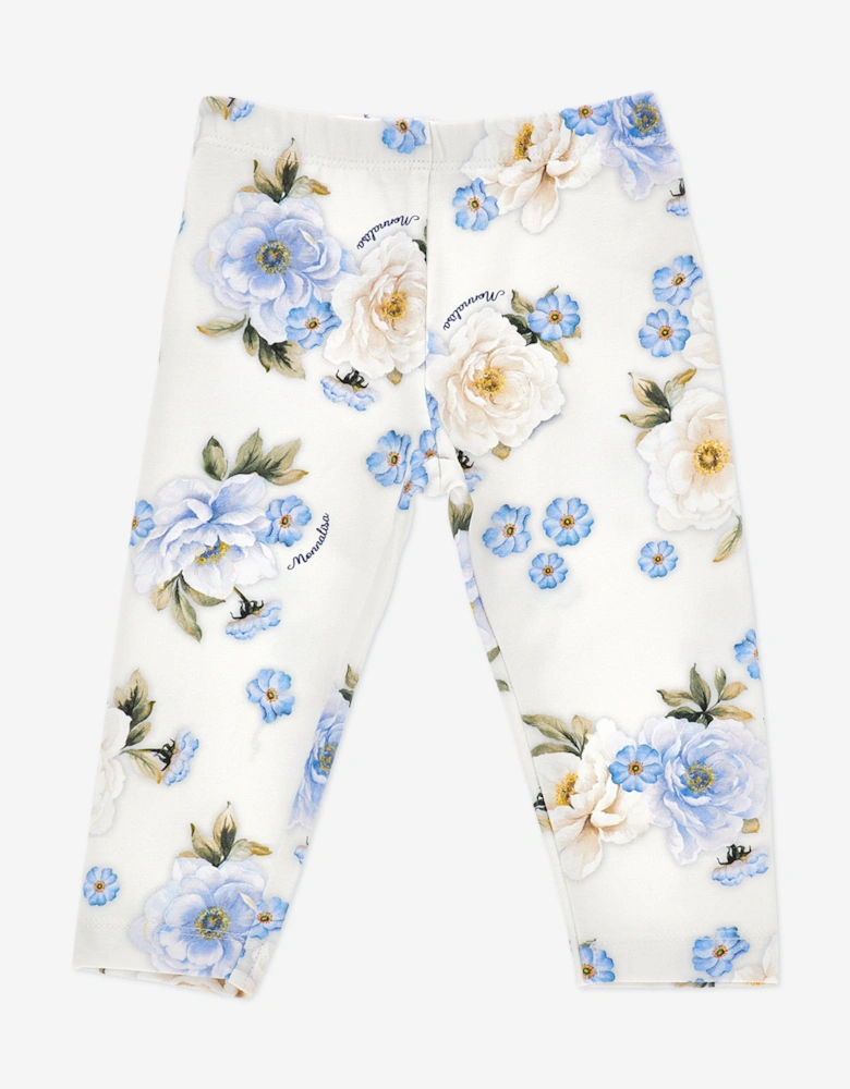 Baby Girls Flower Print Leggings in Beige