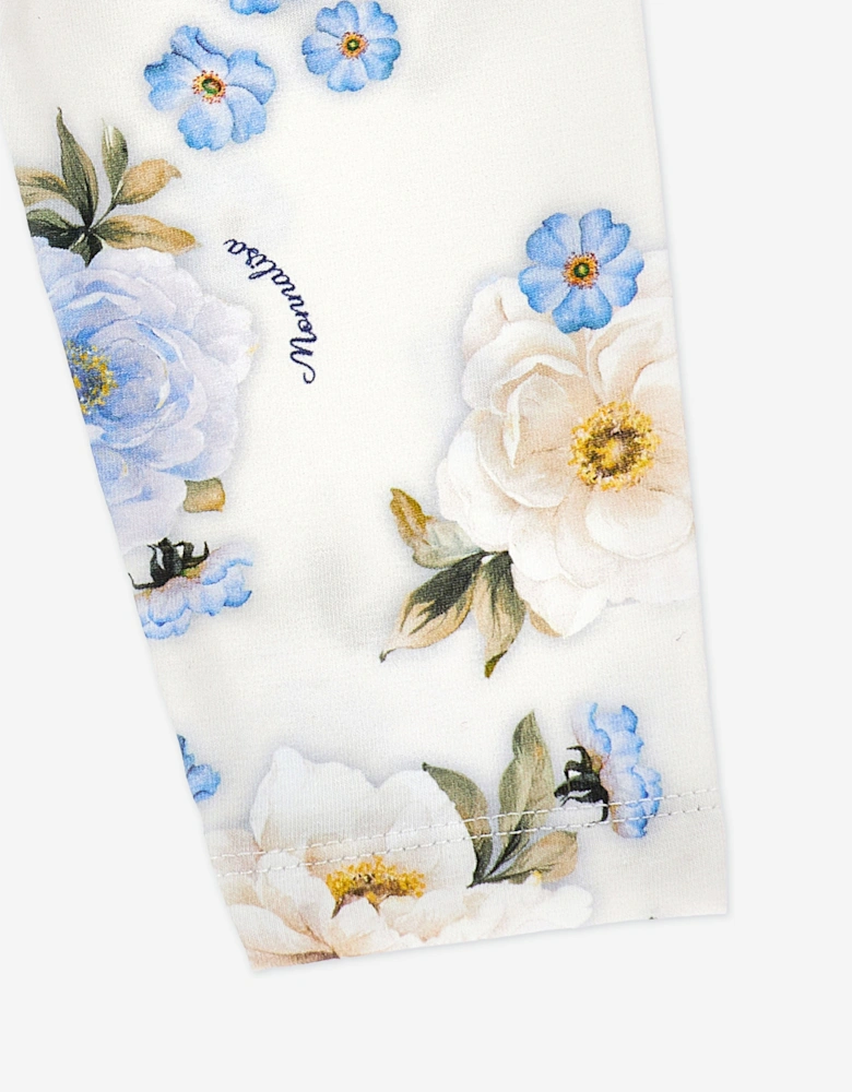 Baby Girls Flower Print Leggings in Beige