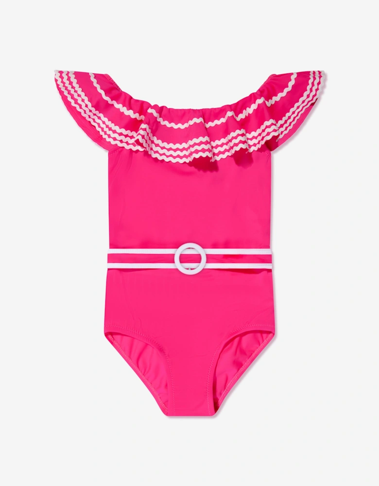 Girls Zizi Off Shoulder Swimsuit in Pink