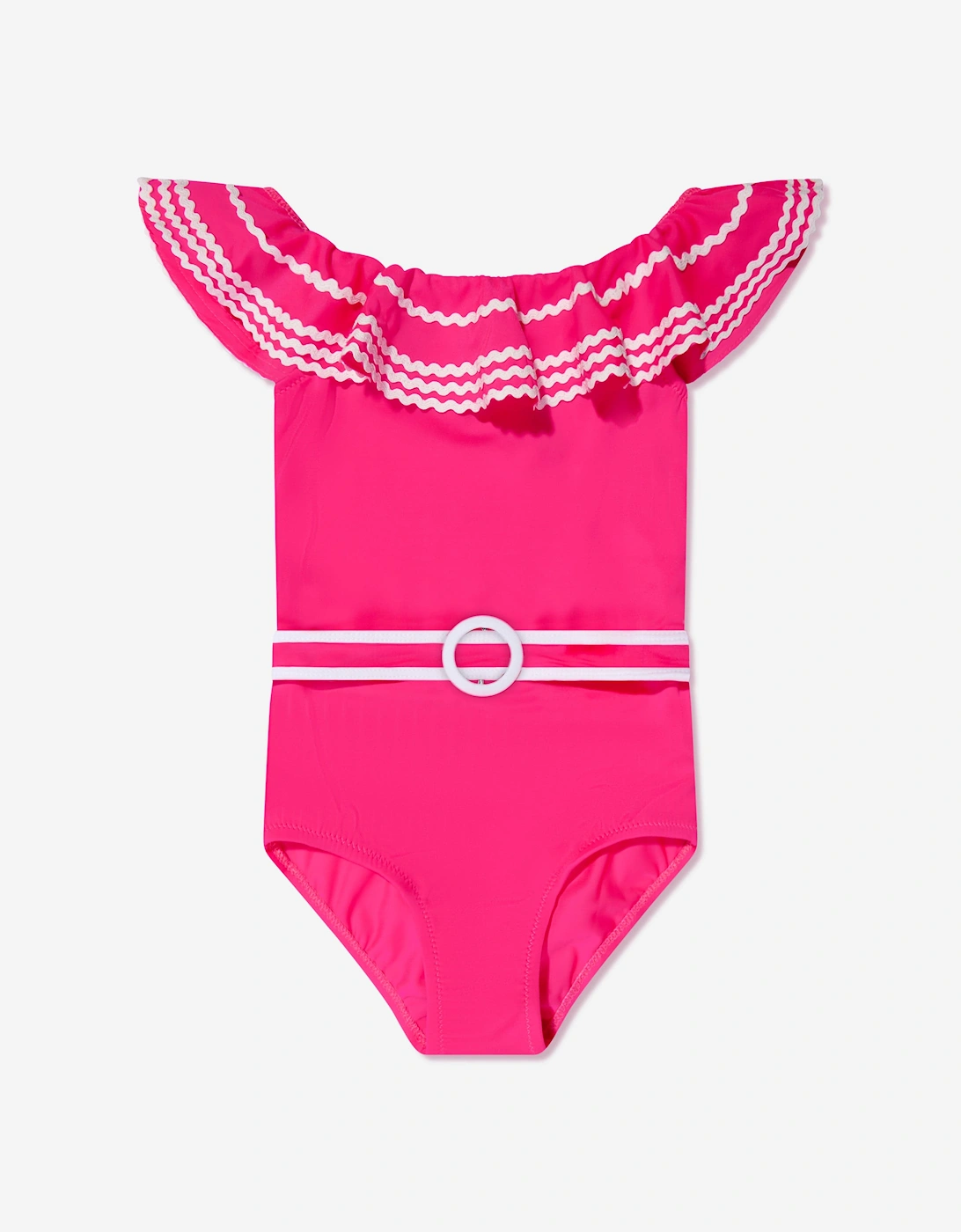 Girls Zizi Off Shoulder Swimsuit in Pink, 5 of 4