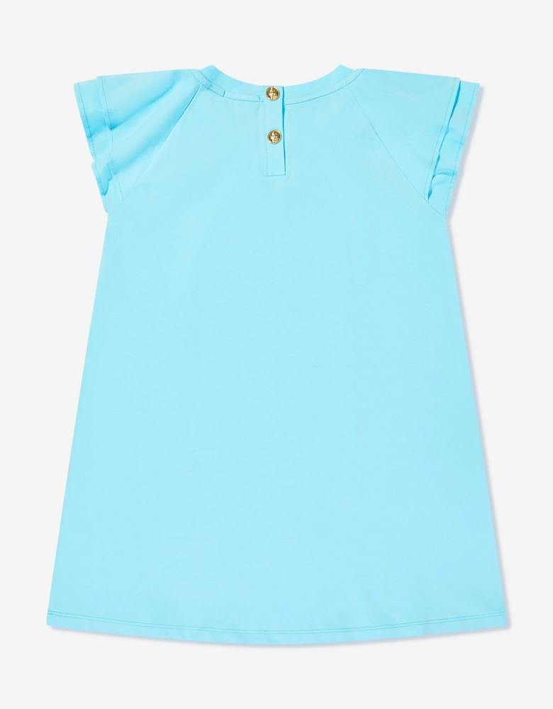 Girls Embroidered Logo Dress in Blue
