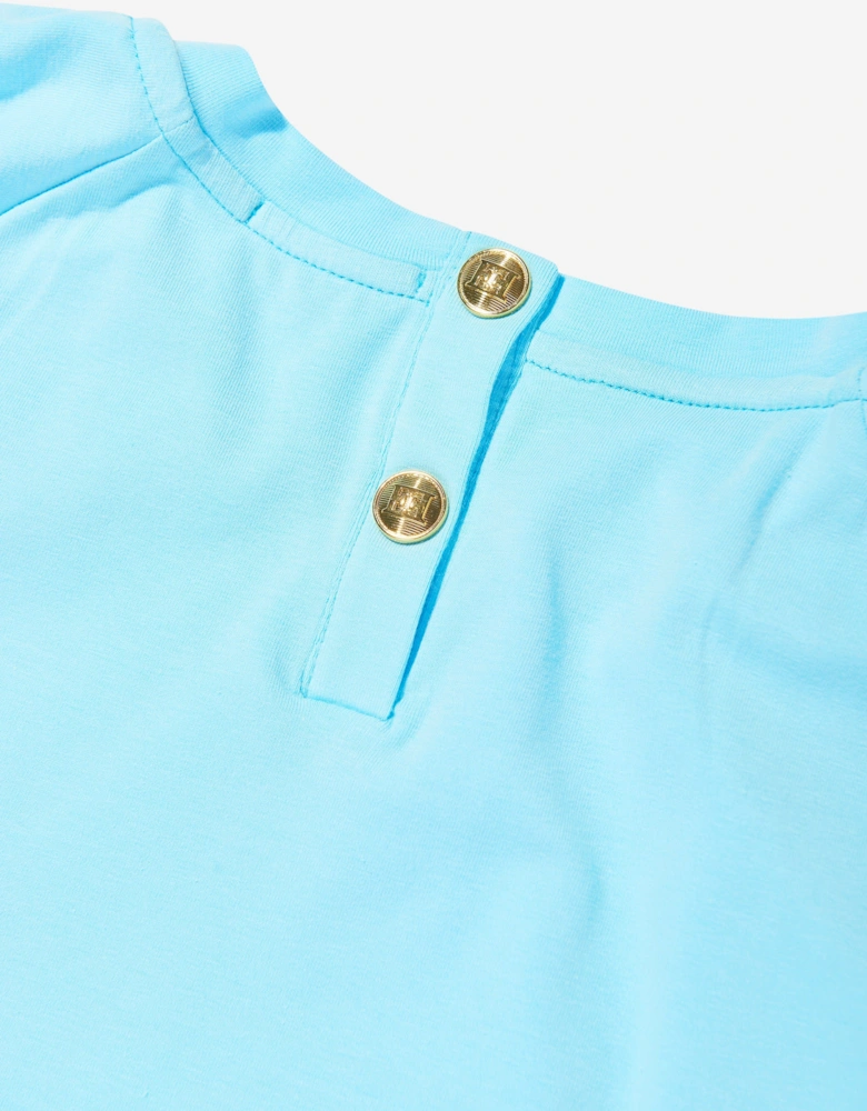 Girls Embroidered Logo Dress in Blue