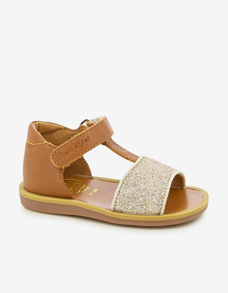 Pom D'Api Girls Leather Poppy Tao Easy Sandals in Brown