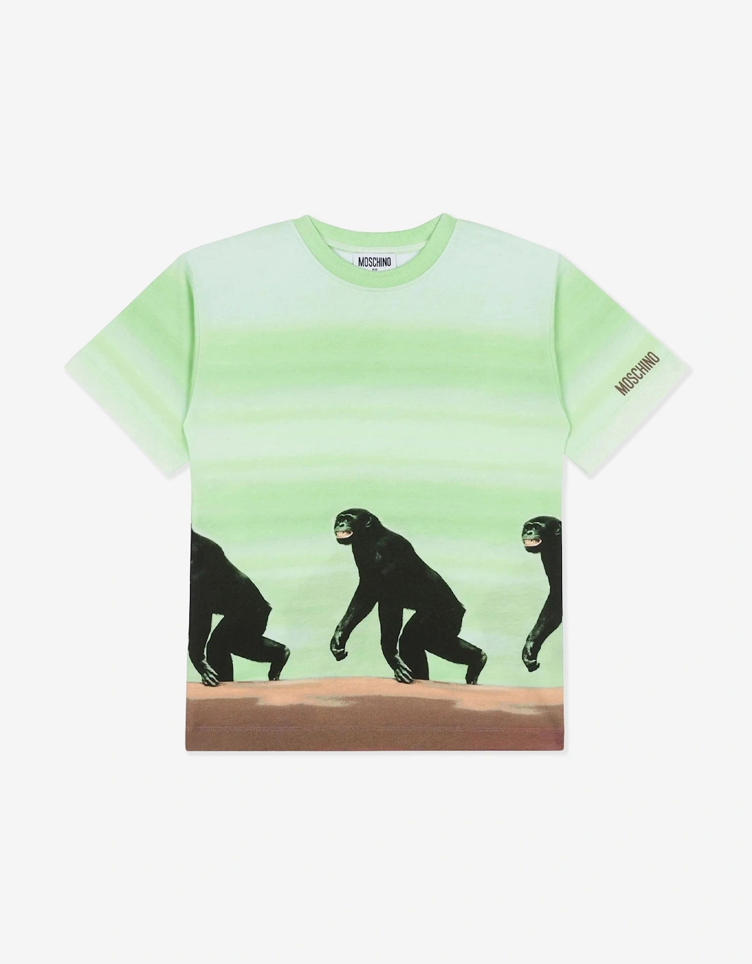 Moschino Boys Green Striped Monkey Print T-Shirt  - Size 5 Years Kids