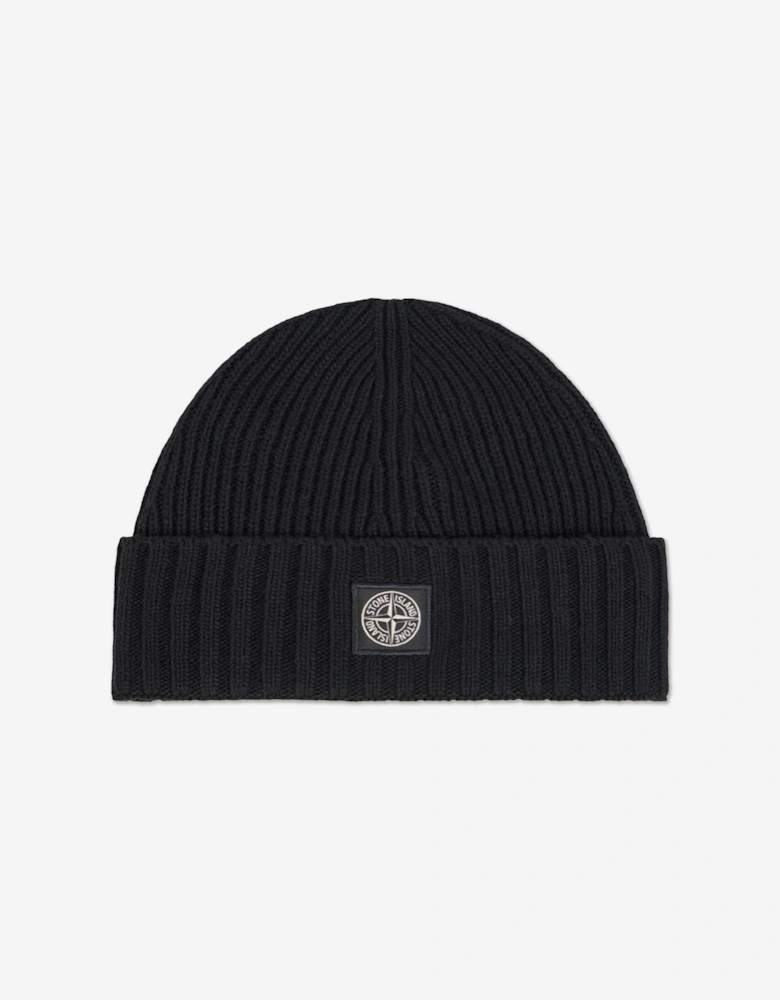 Boys Wool Knitted Logo Beanie in Black