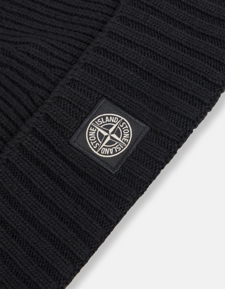 Boys Wool Knitted Logo Beanie in Black