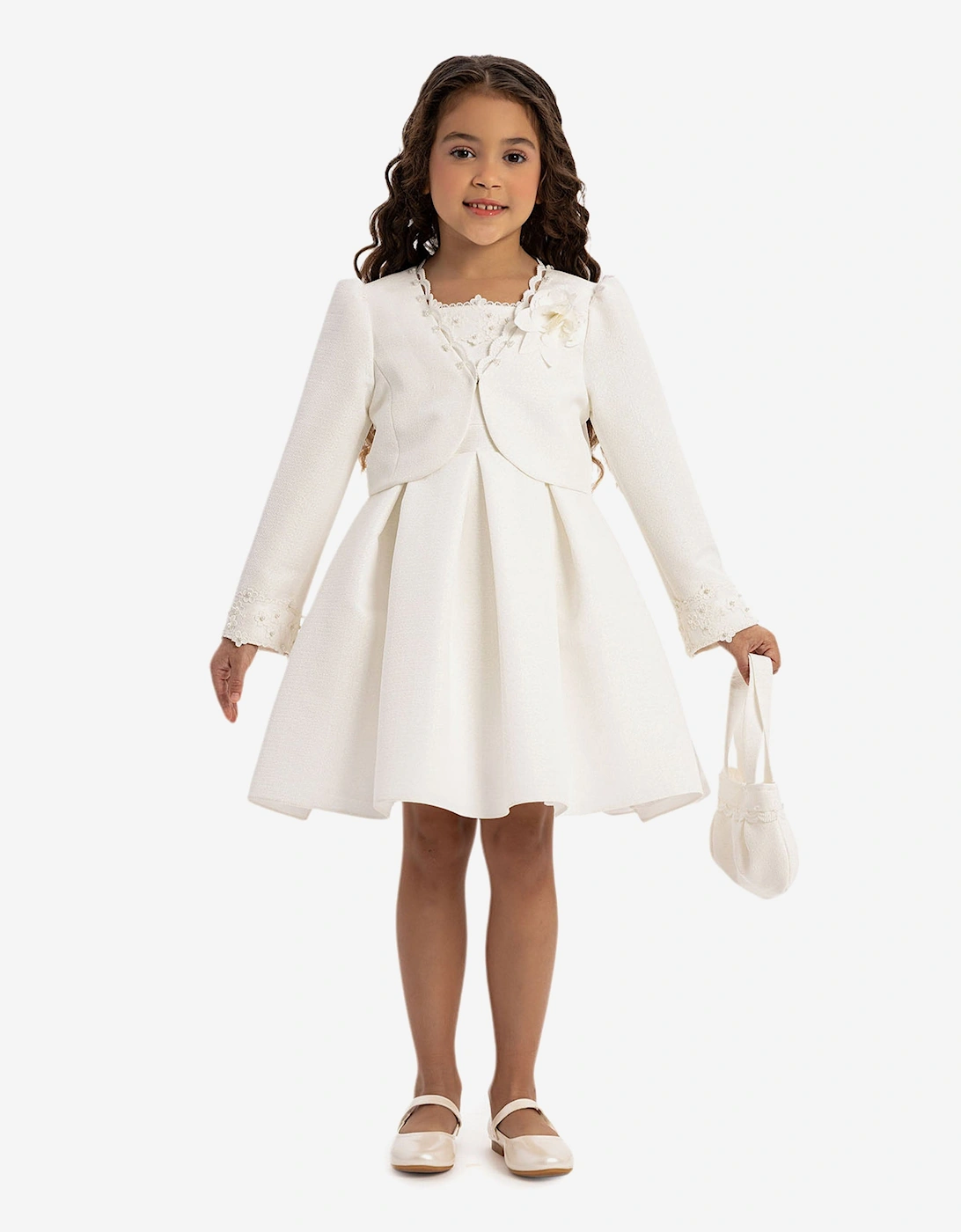 Girls Dress with Bolero and Matching Bag in White, 7 of 6