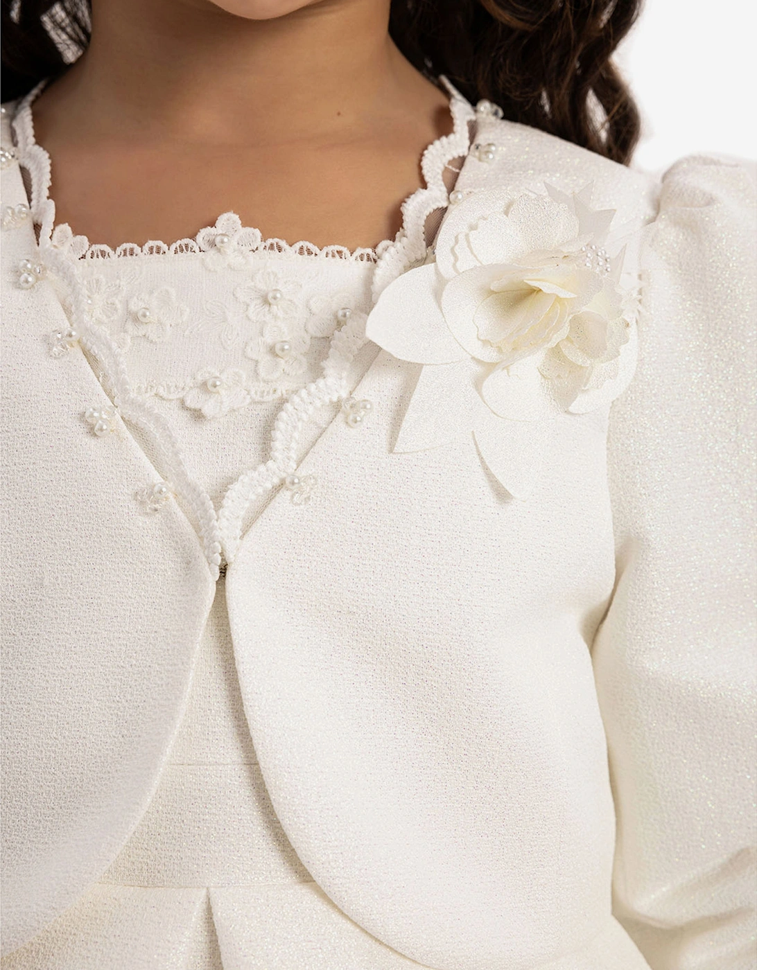 Girls Dress with Bolero and Matching Bag in White
