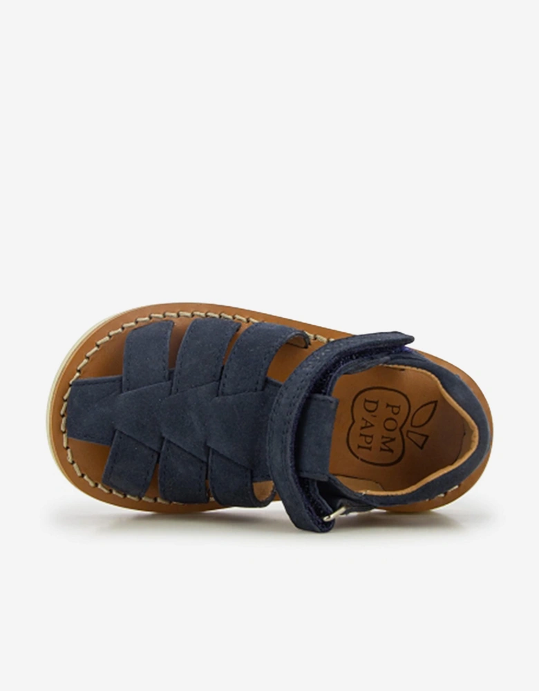 Pom D'Api Kids Leather Waff Papy Sandals in Navy