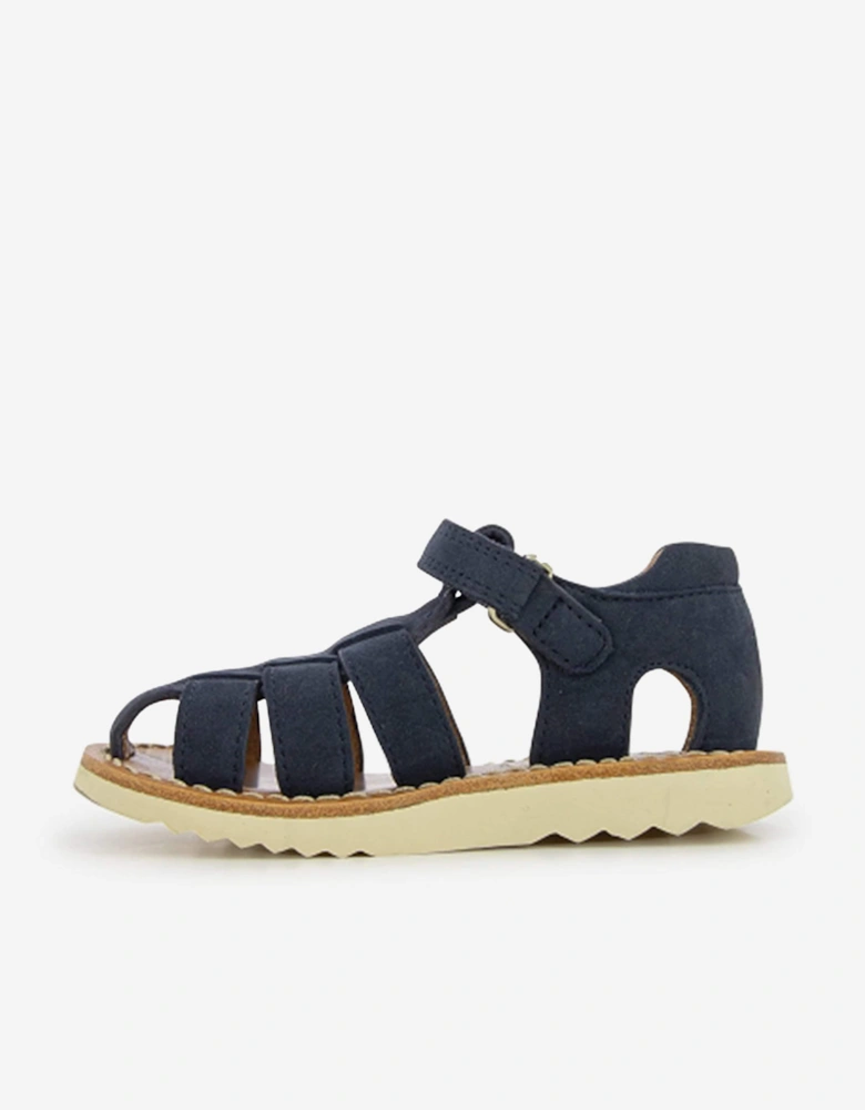 Pom D'Api Kids Leather Waff Papy Sandals in Navy