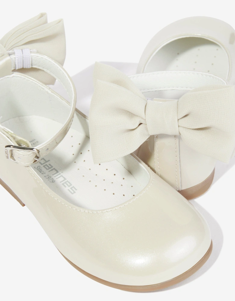 Girls Patent Leather Bow Shoes in Beige