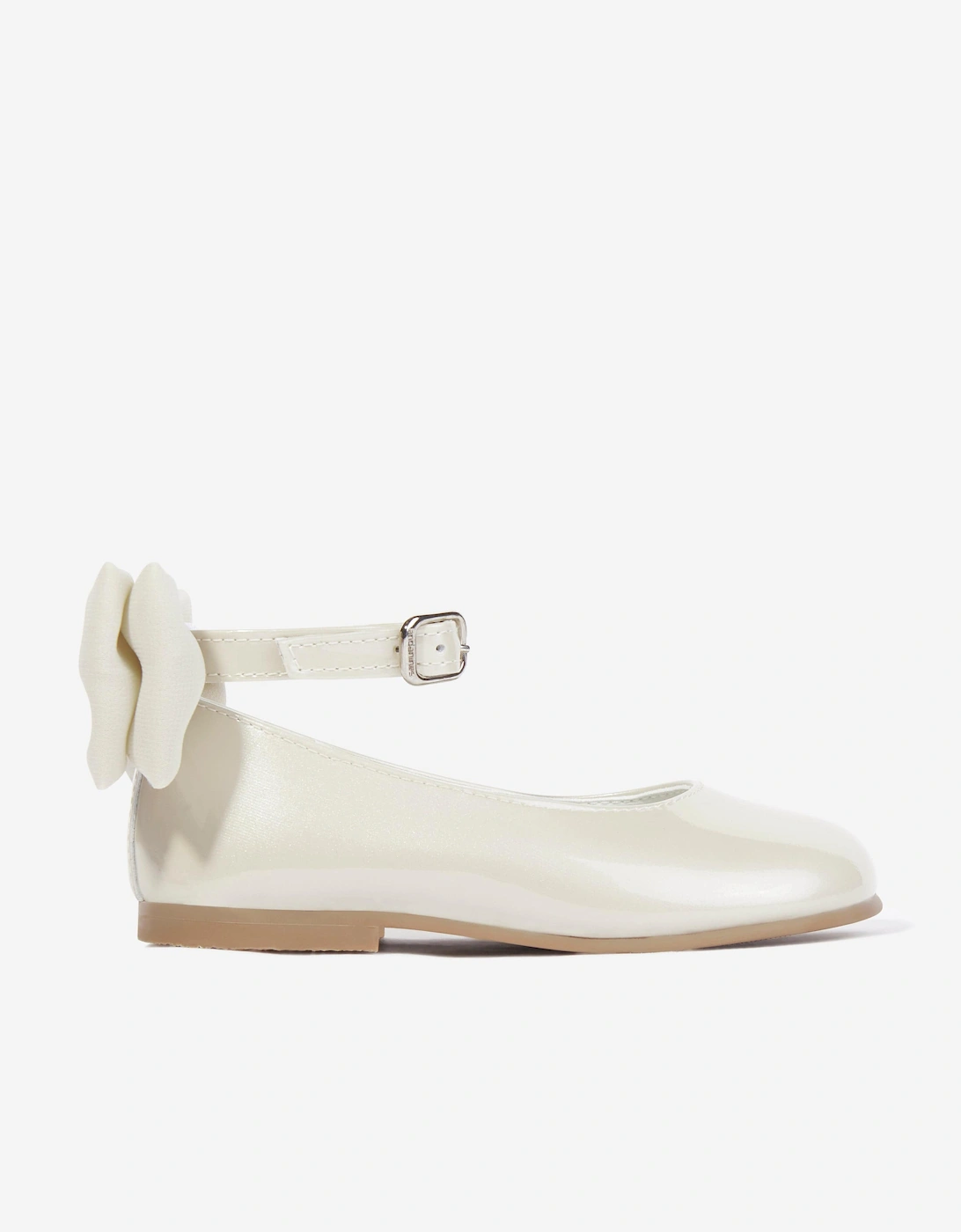 Girls Patent Leather Bow Shoes in Beige, 5 of 4